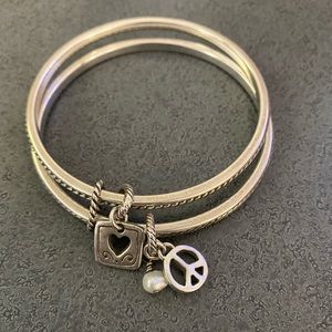 Brighton Silver Peace,Heart,Pearl double bangle